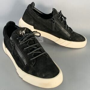 GIUSEPPE ZANOTTI Size 12 Black Suede Double Zipper Sneakers